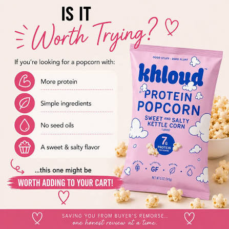 Khloud Protein Popcorn – Sweet & Salty Kettle Corn - 7g Protein | 1 oz bags | 24 ct