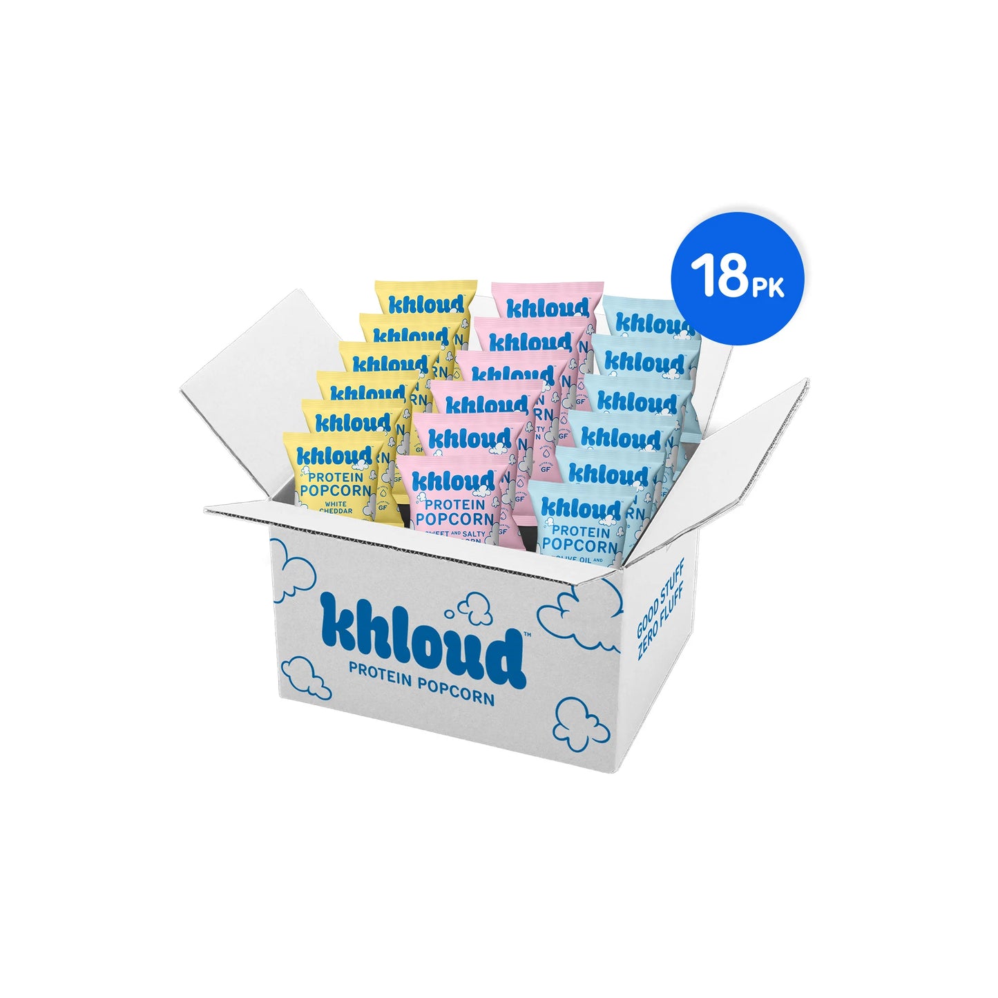 Khloud Protein Popcorn Variety Pack - 7g Protein Snacks | 1 oz | 18 pk
