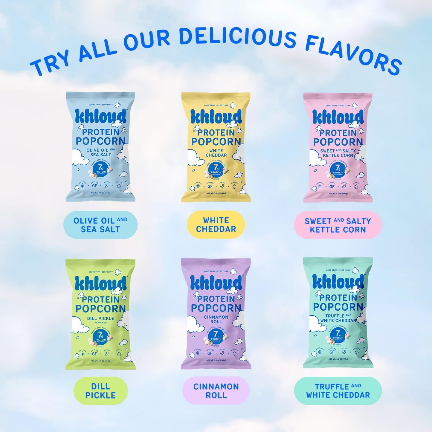 Khloud Protein Popcorn Variety Pack - 7g Protein Snacks | 1 oz | 18 pk