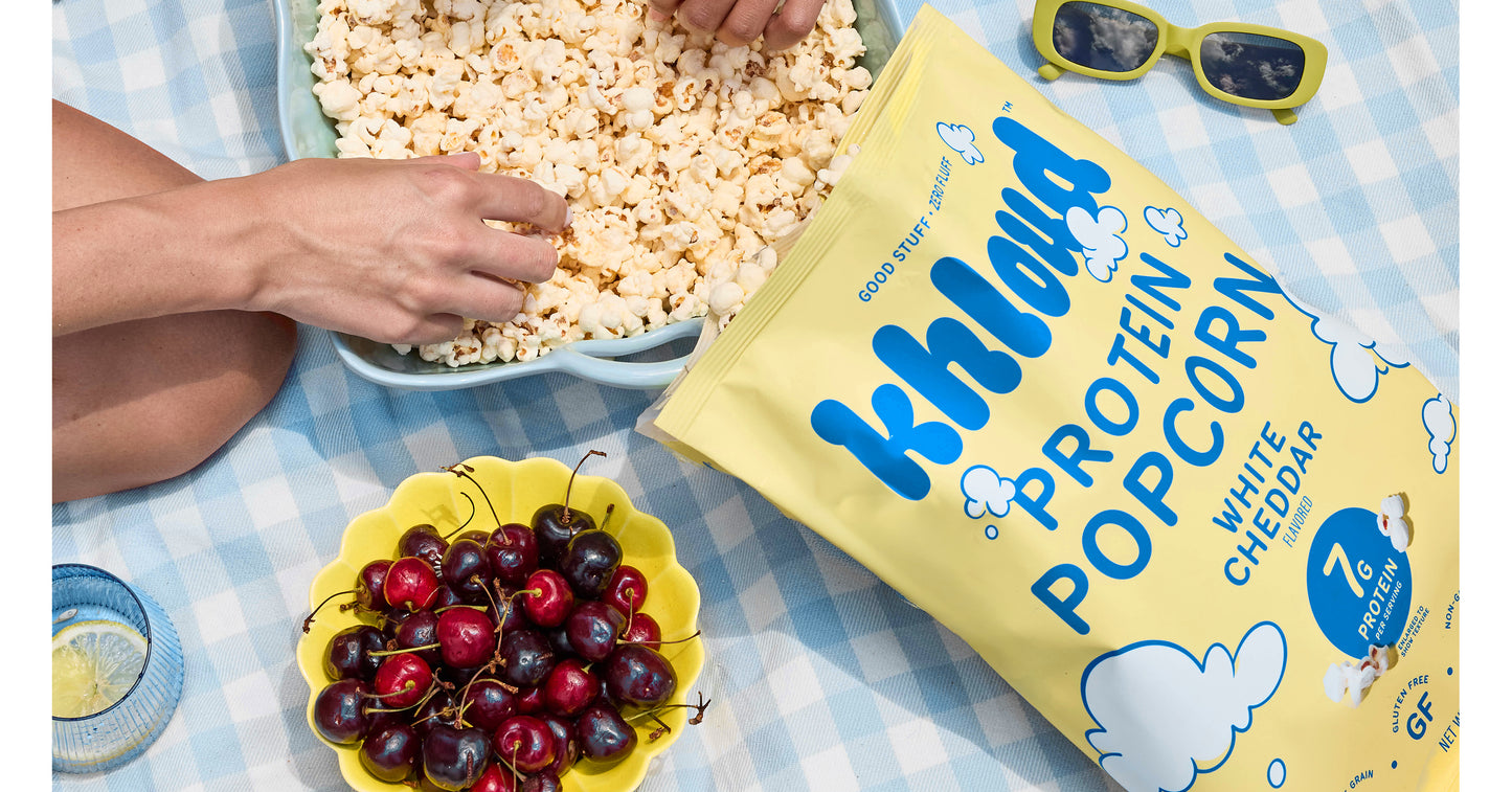 Khloud Protein Popcorn – White Cheddar  7g Protein Snack | 4 oz bags | 12-pack