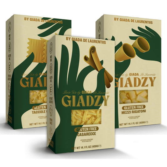 Giadzy by Giada De Laurentiis Gluten Free Variety Pasta - includes Caserecce, Taccole & Mezzi Rigatoni- Made in Italy, Artisanal, Clean Ingredients - Non GMO - Pack of 3
