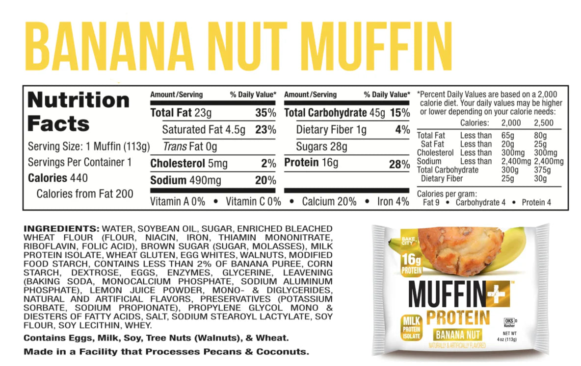 Bake City Banana Nut Muffin Plus Protein | 16g Protein in Each Protein Muffin | 4 oz - Pack of 12