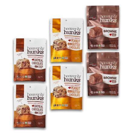 Heavenly Hunks Variety Oatmeal Chocolate Chip, Peanut Butter Chocolate & Brownie Bites - Pack of 6