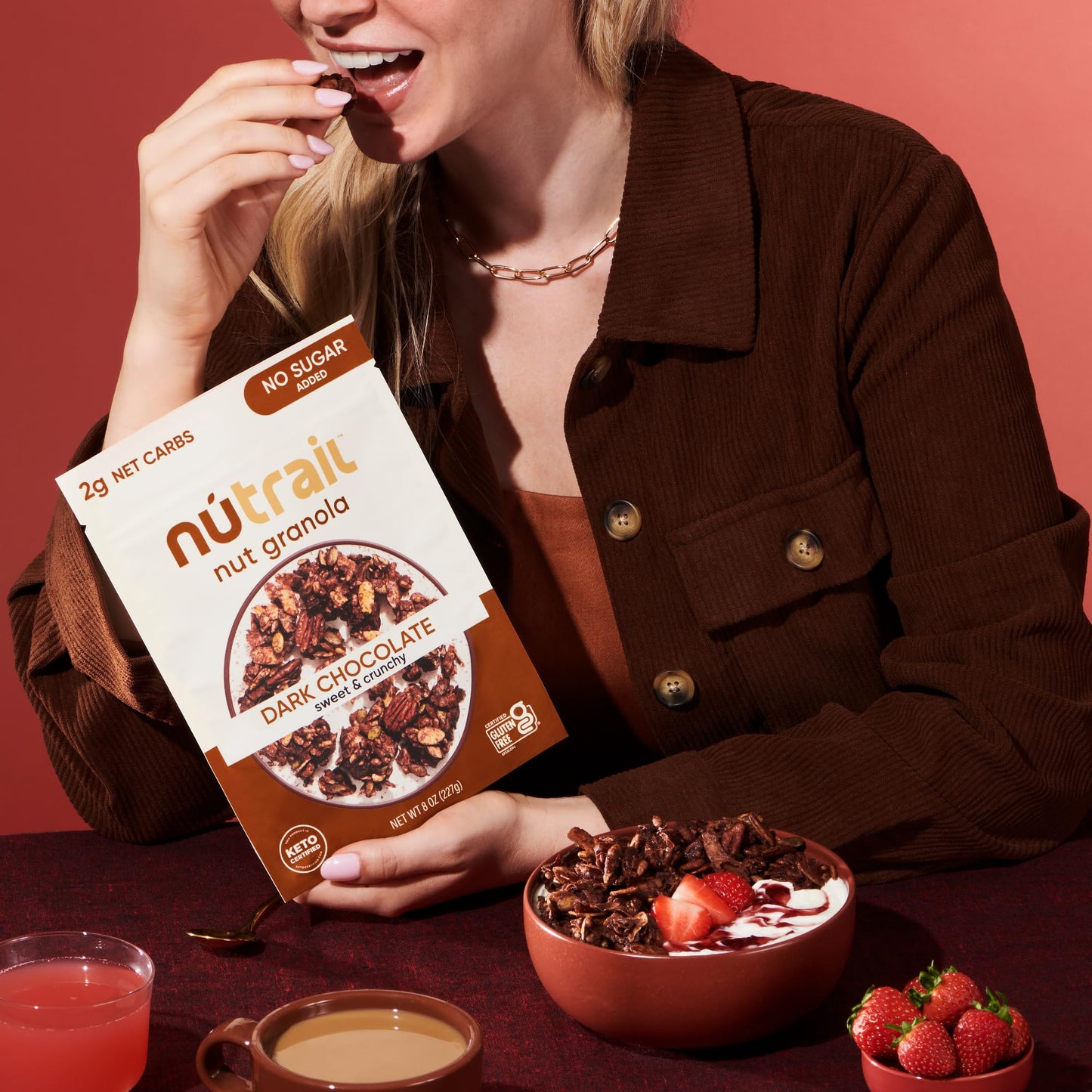 NuTrail Nut Granola Cereal Dark Chocolate - No Sugar Added, Keto, Low Carb, Gluten Free, Grain Free - Pack of 3