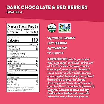 Love Crunch Organic Dark Chocolate & Red Berries Granola, Non-GMO, Fair Trade - Pack of 3
