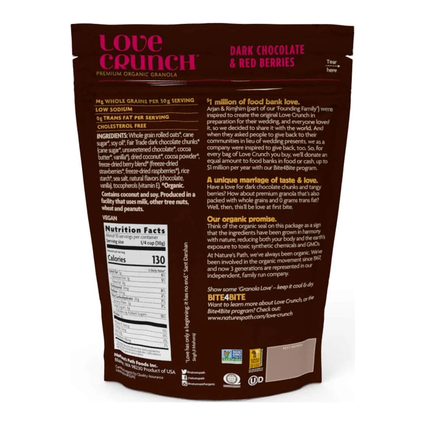 Love Crunch Organic Dark Chocolate & Red Berries Granola, Non-GMO, Fair Trade - Pack of 3
