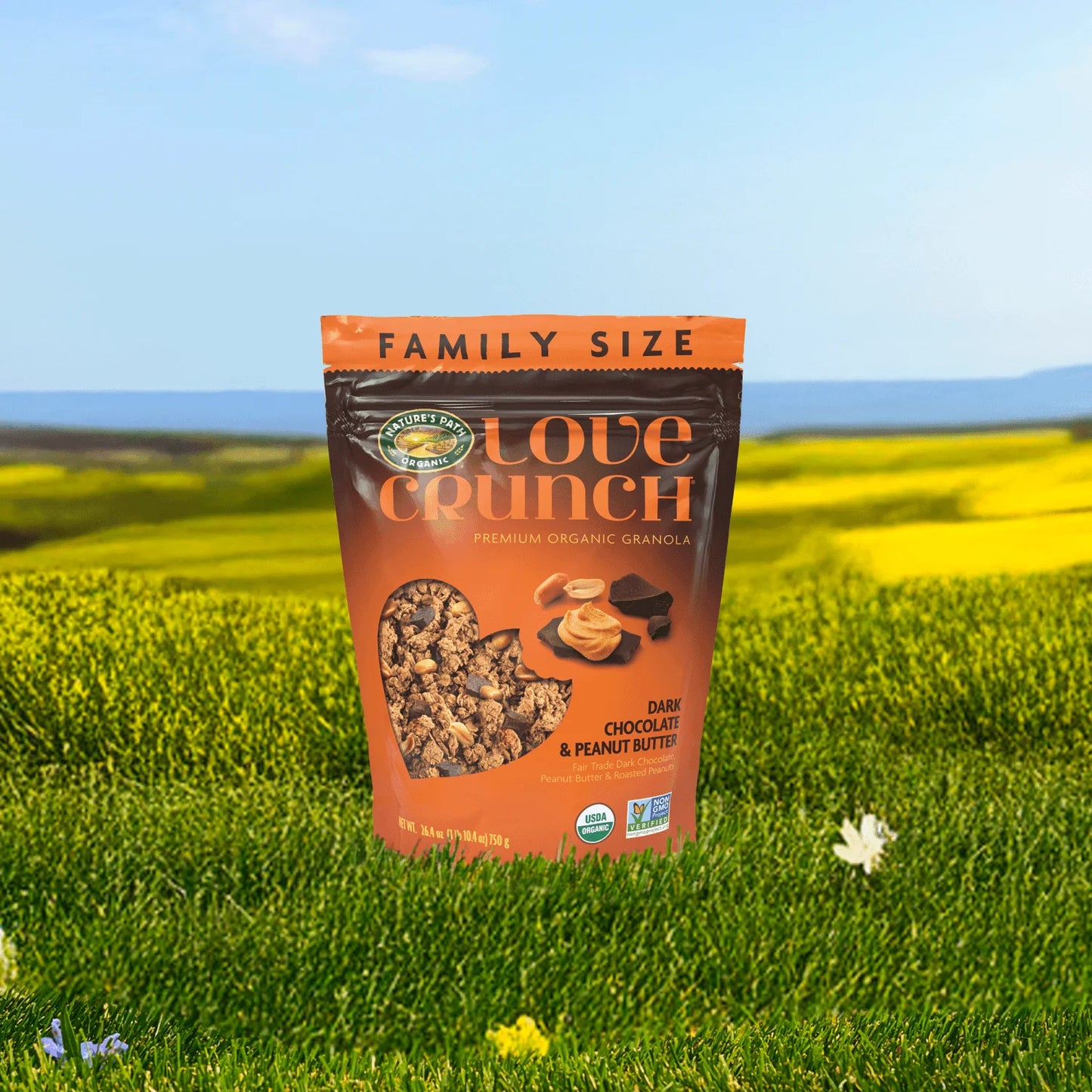 Love Crunch Organic Dark Chocolate & Peanut Butter Granola, Non-GMO, Fair Trade - Pack of 3