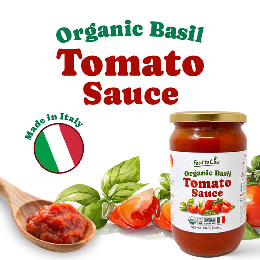 Food To Live Organic Basil Tomato Sauce, 24oz – Authentic Italian Pasta Sauce, No Added Sugar, Non-GMO, Vegan - Pack of 3