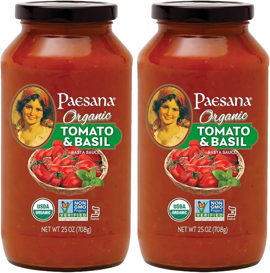 Paesana Organic Tomato Basil Pasta Sauce - Gluten Free, Vegan, Kosher, 25 oz - Pack of 2