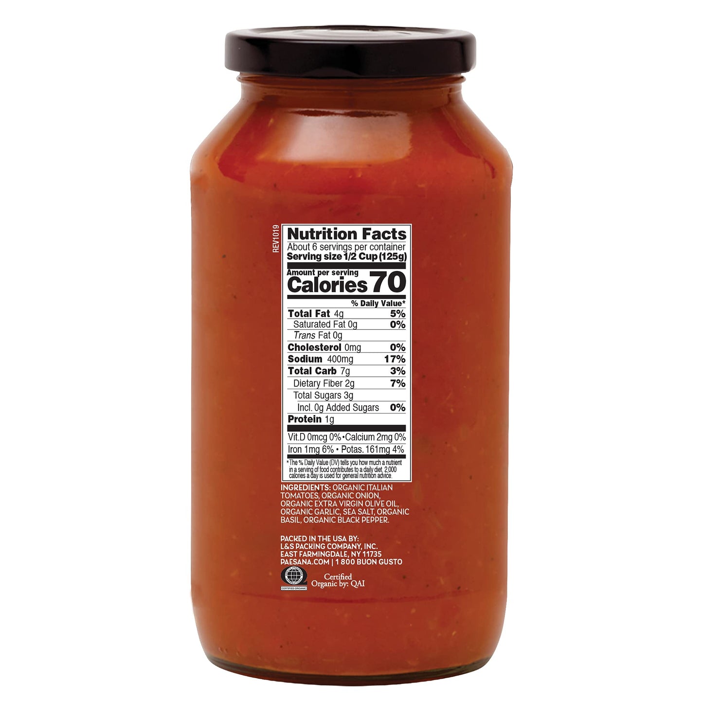 Paesana Organic Tomato Basil Pasta Sauce - Gluten Free, Vegan, Kosher, 25 oz - Pack of 2