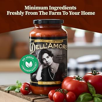 Dell'Amore Premium Marinara Sauce, Homemade Low Sodium, Tomato Basil Pasta Sauce - No Added Sugar - Pack of 6