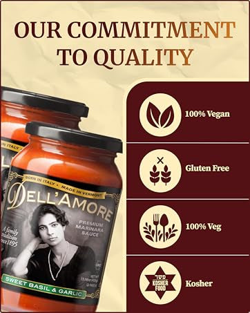 Dell'Amore Premium Marinara Sauce, Homemade Low Sodium, Tomato Basil Pasta Sauce - No Added Sugar - Pack of 6