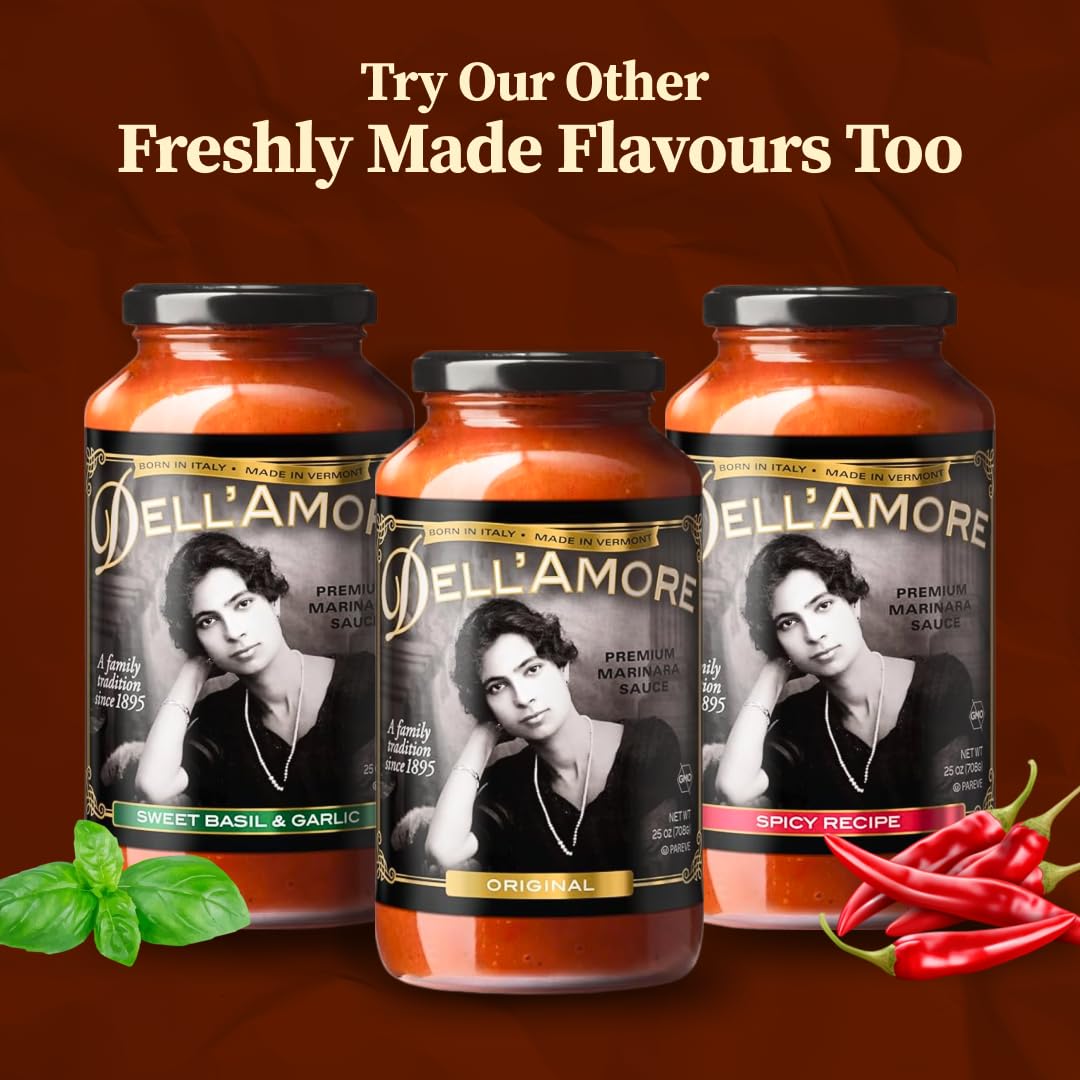 Dell'Amore Premium Marinara Sauce, Homemade Low Sodium, Tomato Basil Pasta Sauce - No Added Sugar - Pack of 6