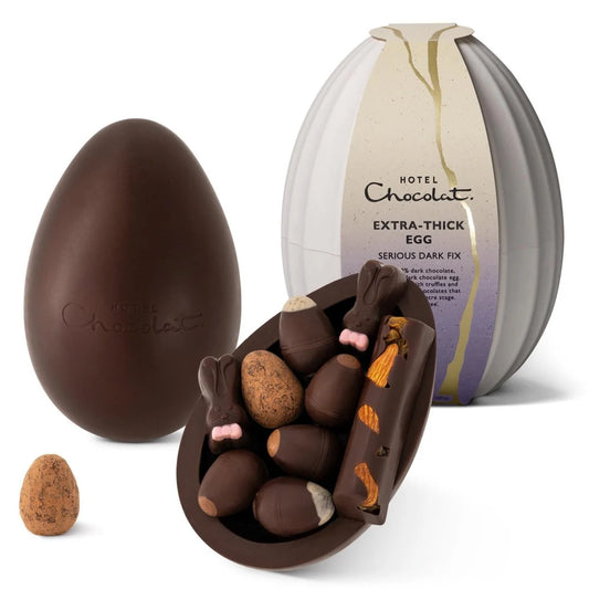 Hotel Chocolat Dark Chocolate Egg – 70% & 85% Shell, Filled with Truffles