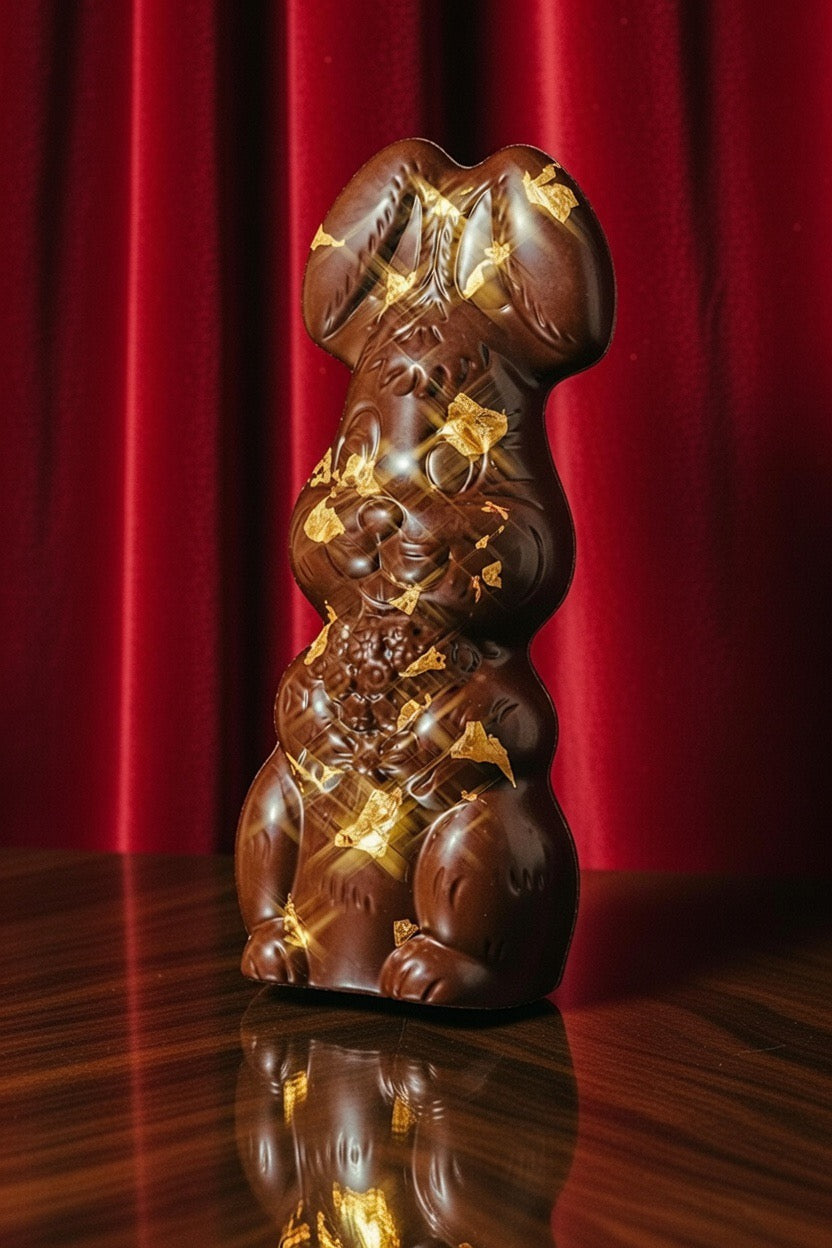 Easter Dark Chocolate Boozy Bunny w/ Whiskey Infused & 24 k Gold Flakes