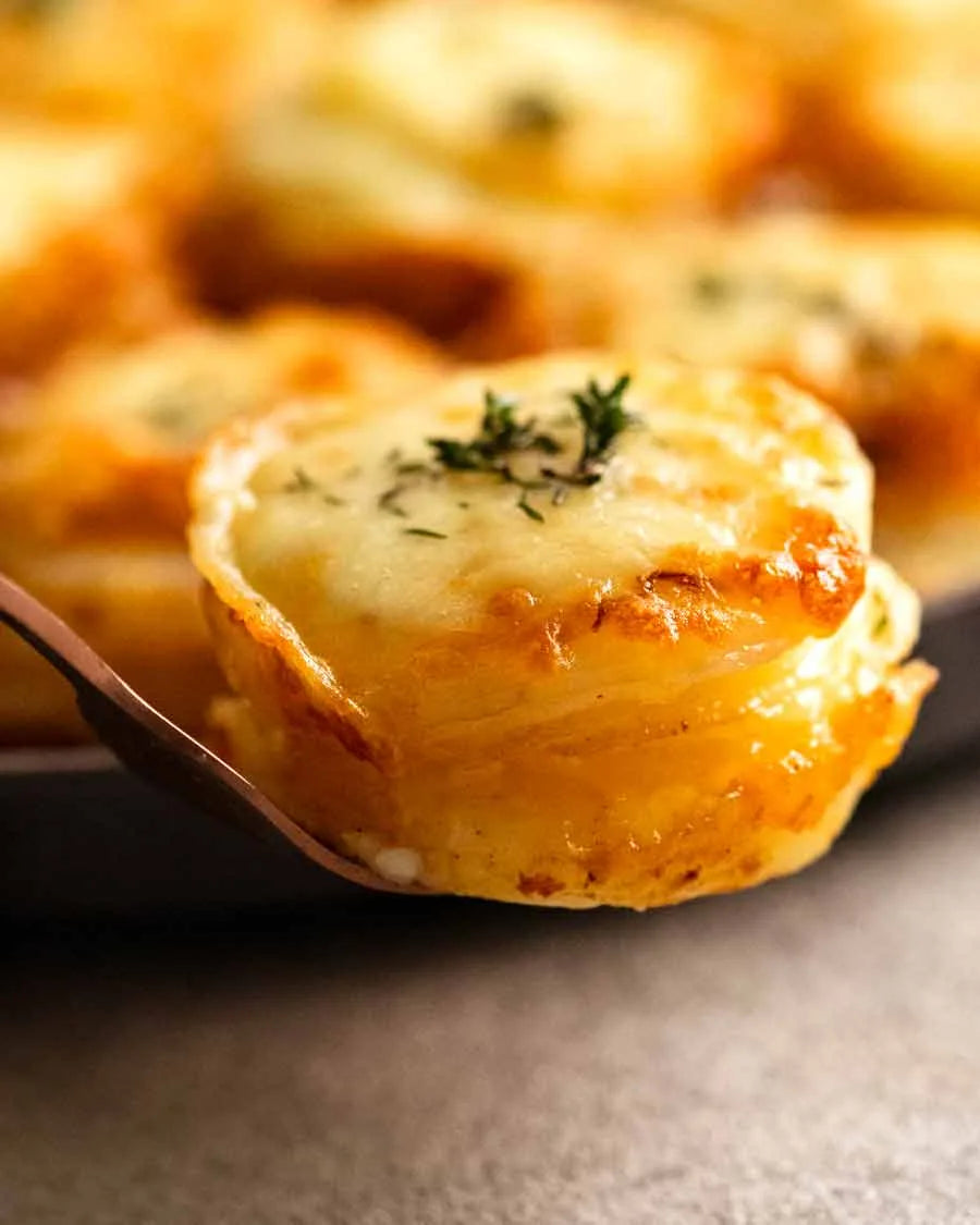 Individual Potato Gratins with Crème Fraîche & Emmental Cheese