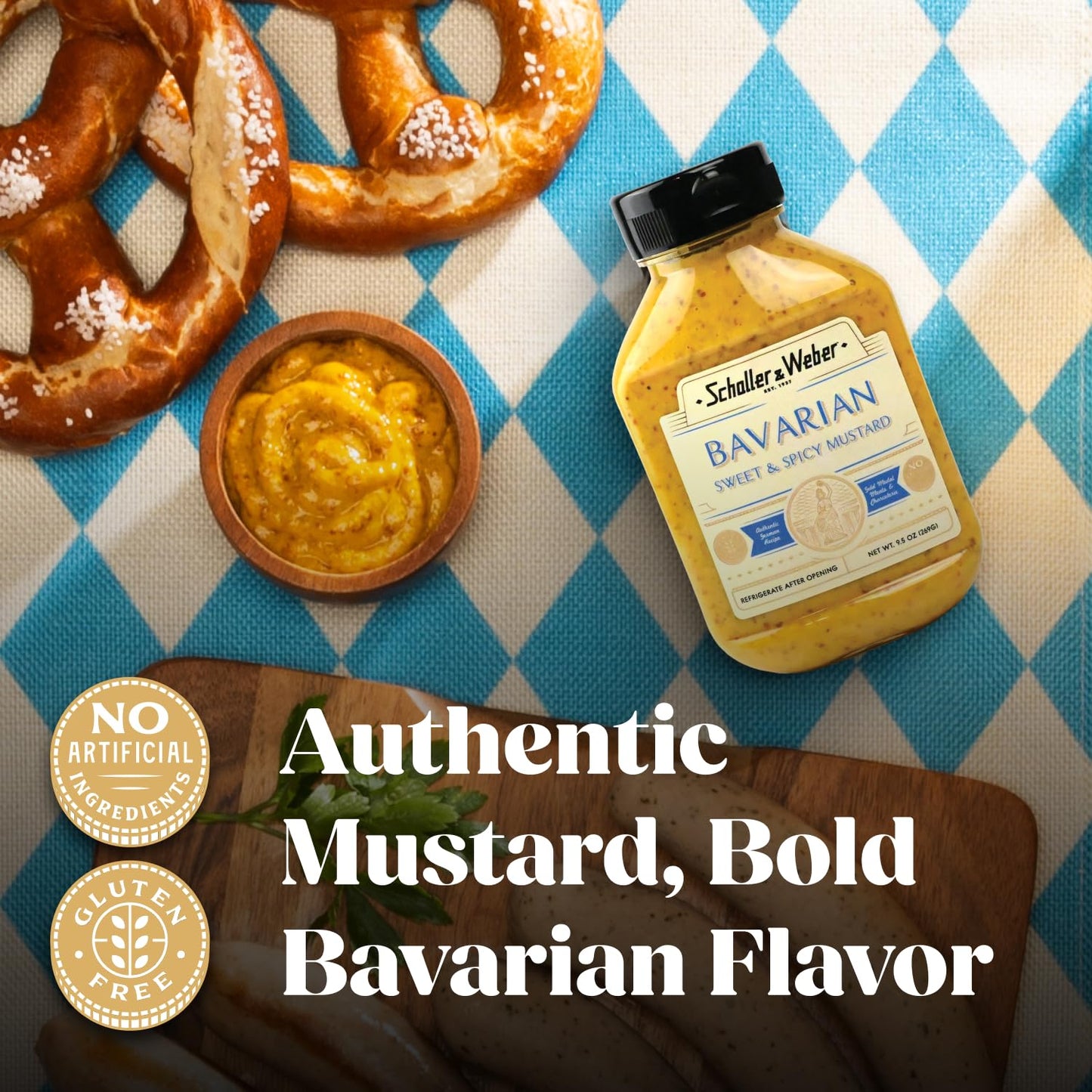 Schaller & Weber Bavarian Mustard, 9.5 oz Squeeze Bottle - Sweet Hot Mustard
