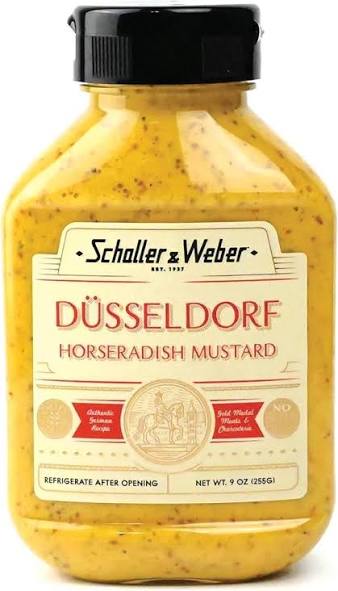 Schaller & Weber Dusseldorf Horseradish Mustard, 9.5 oz Squeeze Bottle - Hot German Mustard with Horseradish