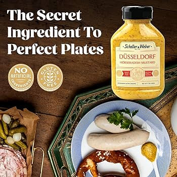 Schaller & Weber Dusseldorf Horseradish Mustard, 9.5 oz Squeeze Bottle - Hot German Mustard with Horseradish