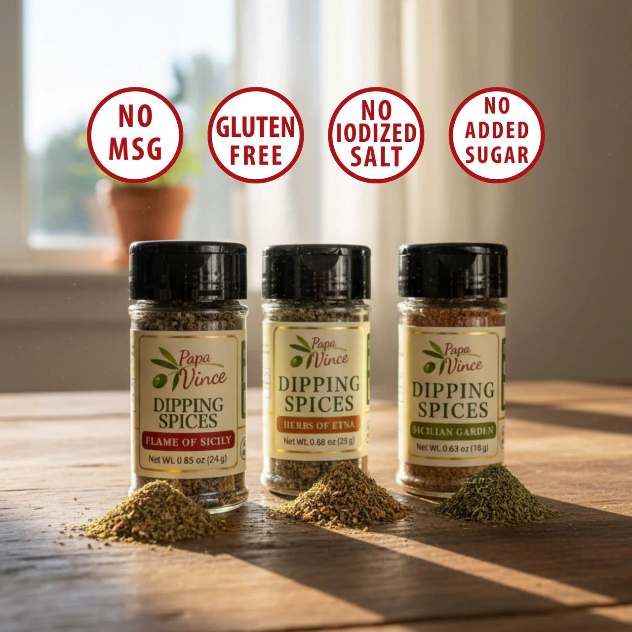 Papa Vince Bread Dipping Gift Set – Italian Extra Virgin Olive Oil & 3 Seasoning Spices for Bread Dipping, Tasting & Appetizers