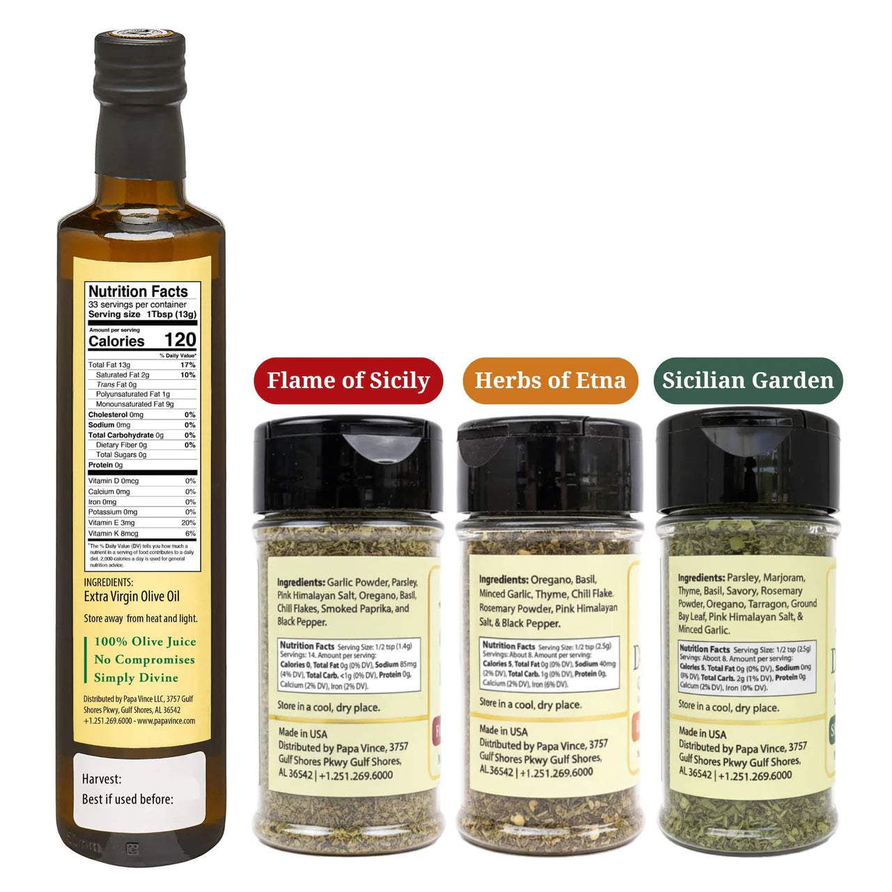 Papa Vince Bread Dipping Gift Set – Italian Extra Virgin Olive Oil & 3 Seasoning Spices for Bread Dipping, Tasting & Appetizers