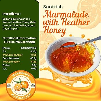 Heather Hills Farm Scottish Marmalade with Heather Honey, 11.6 oz - Handmade Fine-Cut Orange Marmalade Jam