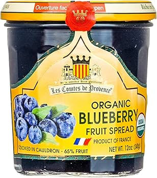 Organic Organic French Assorted Jam Collection - Blueberry, Red Fruits, Apricot, Raspberry, Strawberry – Made in France Traditional Jam Non GMO, Gluten Free, 12 oz