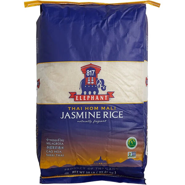 Royal 817 Elephant Thai Hom Mali Jasmine White Rice, Gluten Free, Kosher, Non-GMO- 50 lb