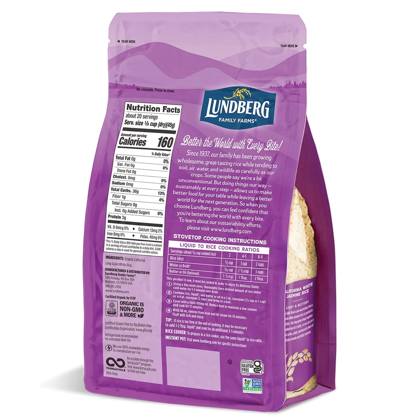 Organic Jasmine White Rice - Gluten Free, Vegan, Kosher, Non-GMO