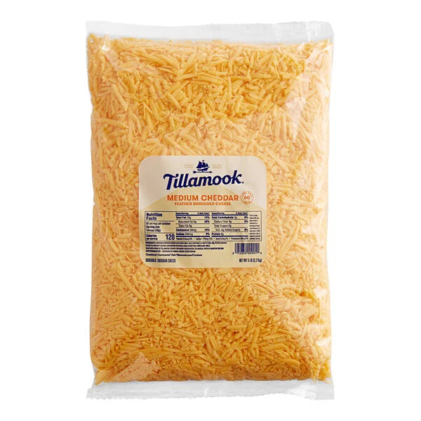 Tillamook Shredded Medium Cheddar Cheese 5 lb. Bag - 4/Case