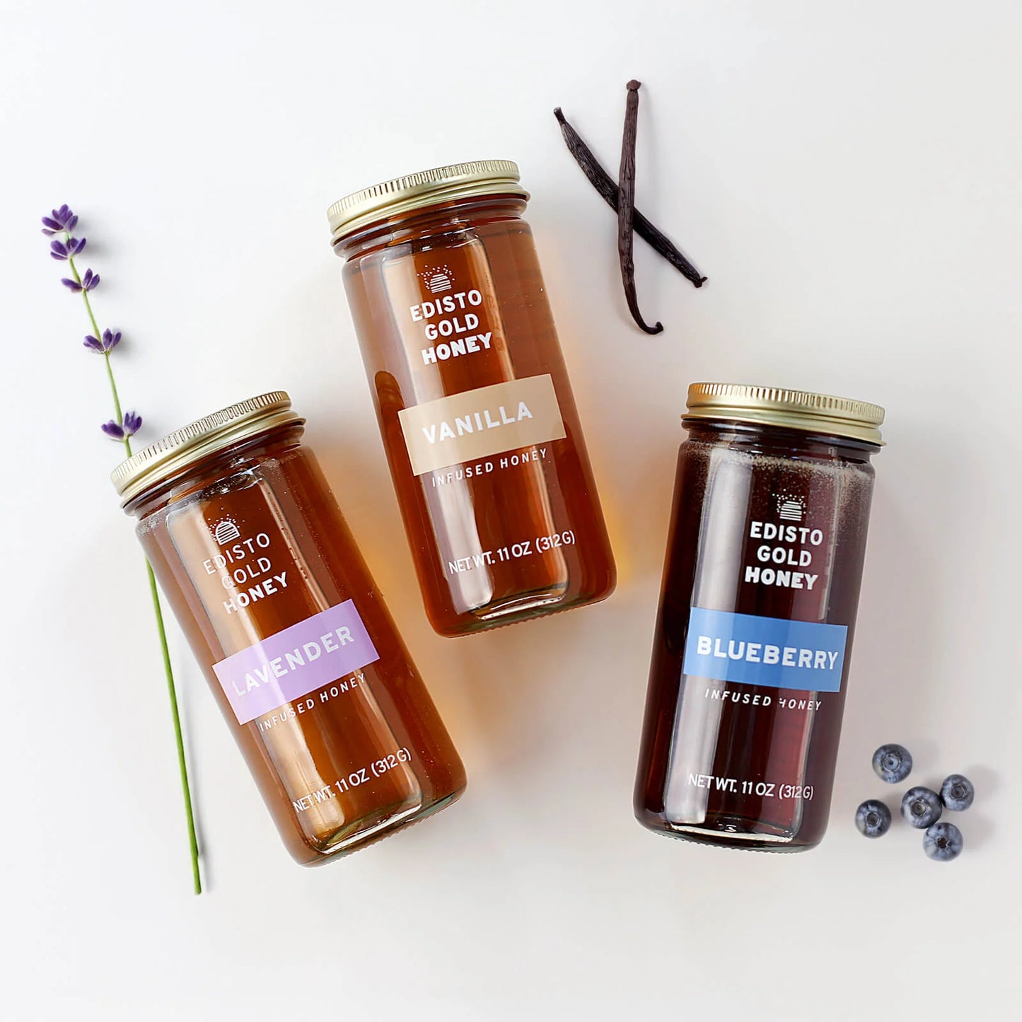 Edisto Gold Honey – Lavender, Vanilla & Blueberry Infused Raw Honey 3-Pack Gift Set