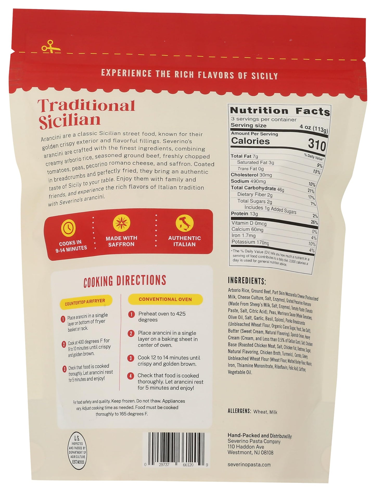 Severino Pasta Traditional Sicilian Arancini Balls, 12 oz - 9/Case