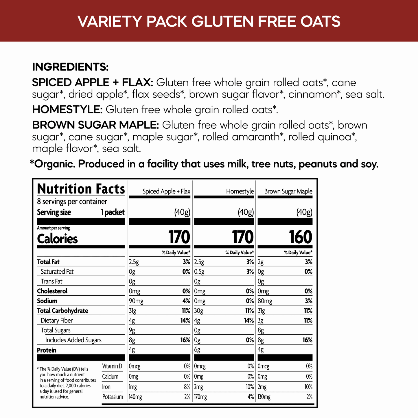 Nature’s Path Gluten Free Instant Oatmeal Variety Pack - Pack of 6