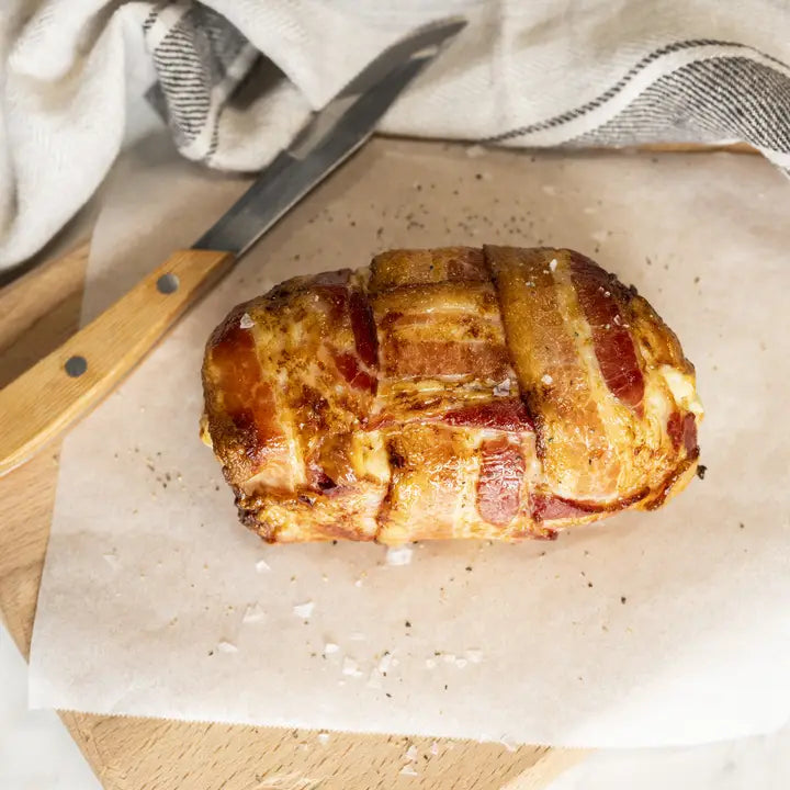 Bacon Wrapped Stuffed Pork Loin: Apple & Blue Cheese