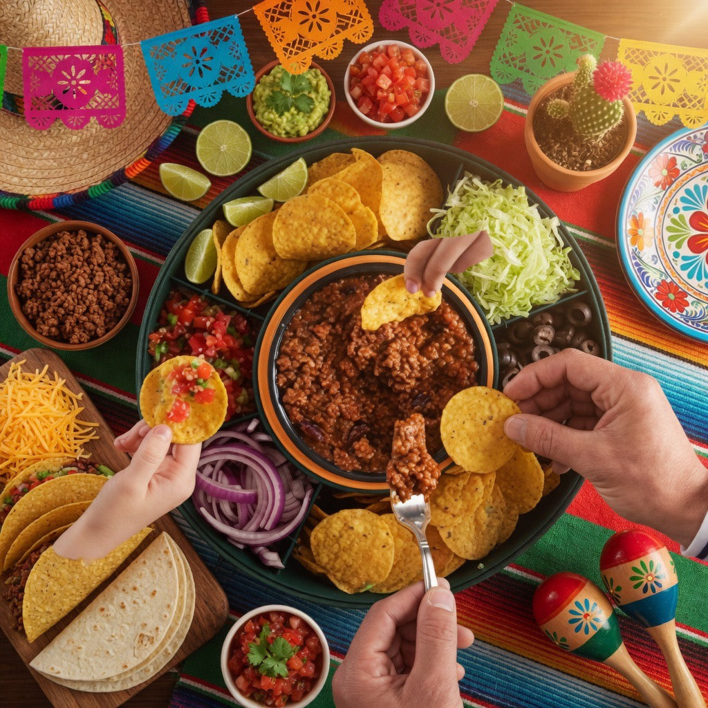 Taco Tuesday Kit - Taco Bar Serving Set for a Party - Heated Pot, 4 Taco Holders, & Detachable Lazy Susan Tray