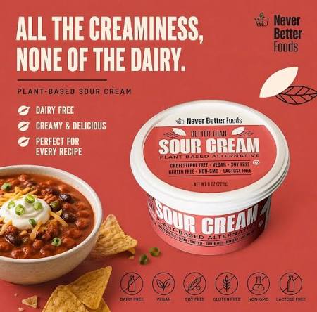 Never Better Foods Plant-Based Sour Cream – Creamy, Tangy & Completely Dairy-Free