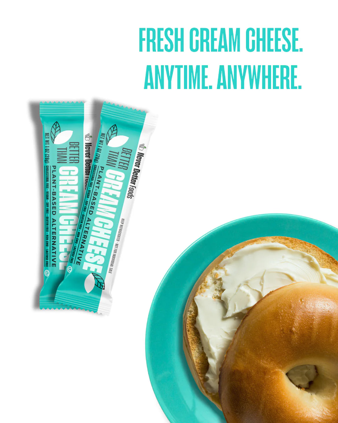Never Better Foods Plant-Based Cream Cheese - Creamy & Tangy Taste, Dairy-Free