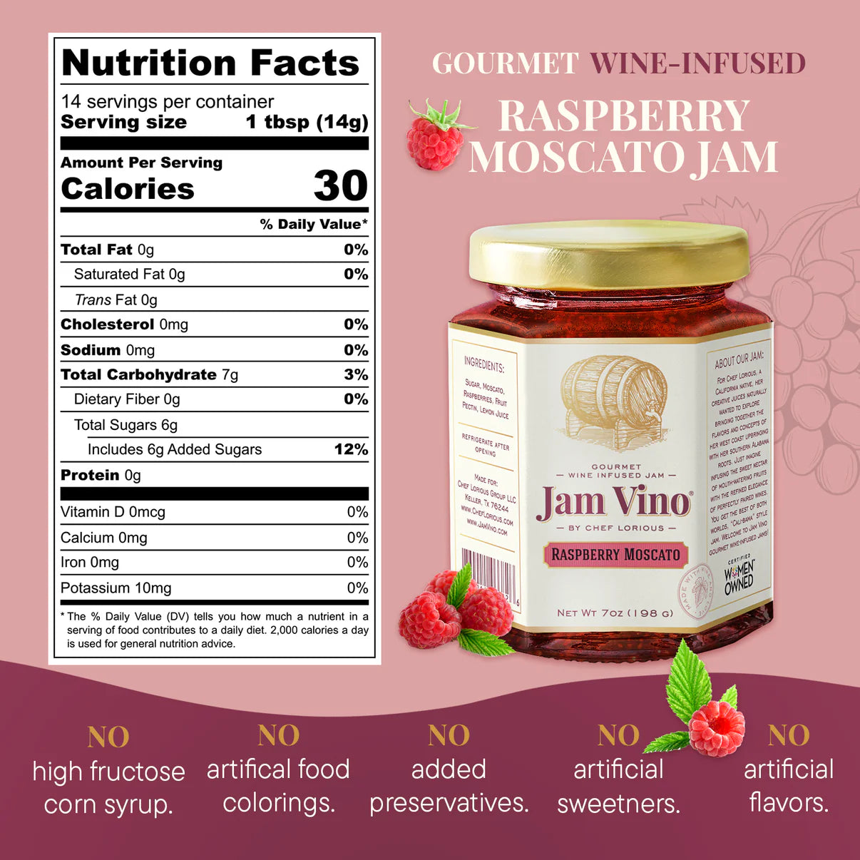 Jam Vino Gourmet Raspberry Moscato Wine-Infused Jam