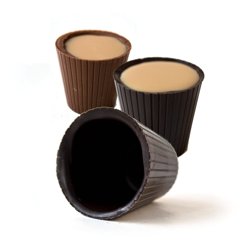 Belgian Chocolate Party Cups – Dark or Milk | Fillable Liqueur Shots & Mini Dessert Shells