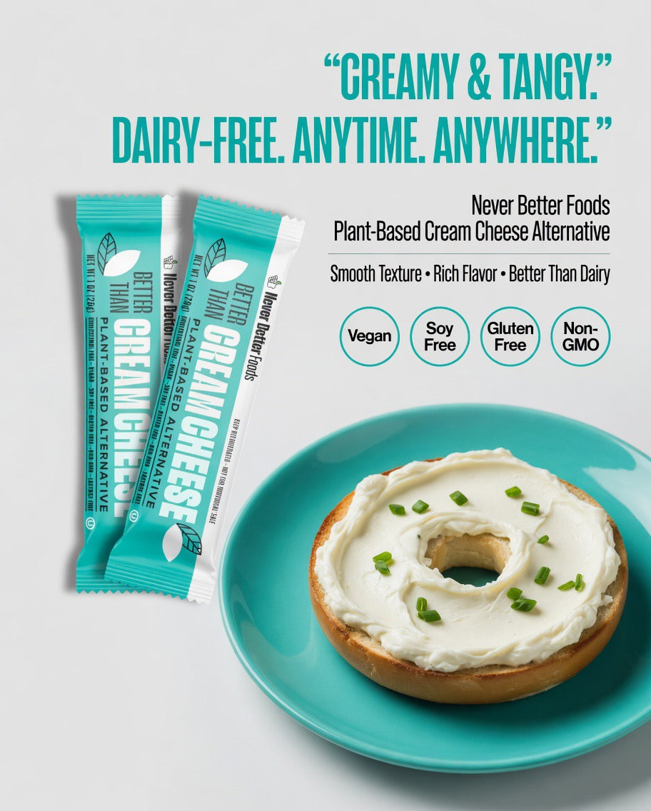 Never Better Foods Plant-Based Cream Cheese - Creamy & Tangy Taste, Dairy-Free