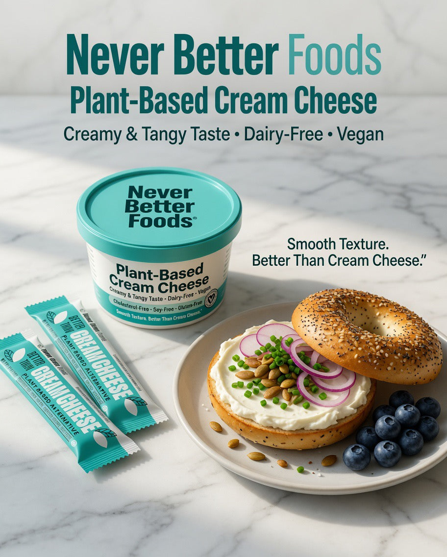 Never Better Foods Plant-Based Cream Cheese - Creamy & Tangy Taste, Dairy-Free