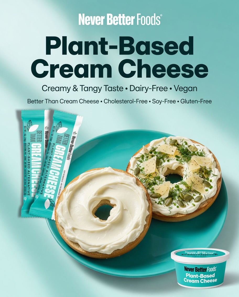 Never Better Foods Plant-Based Cream Cheese - Creamy & Tangy Taste, Dairy-Free