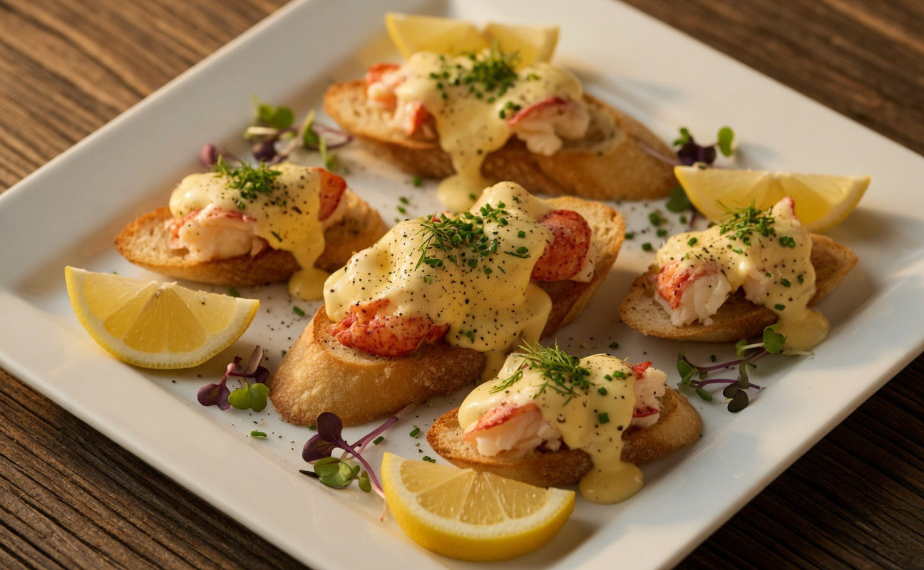 Lobster & Brie Grilled Cheese Crostini – 24 Pieces