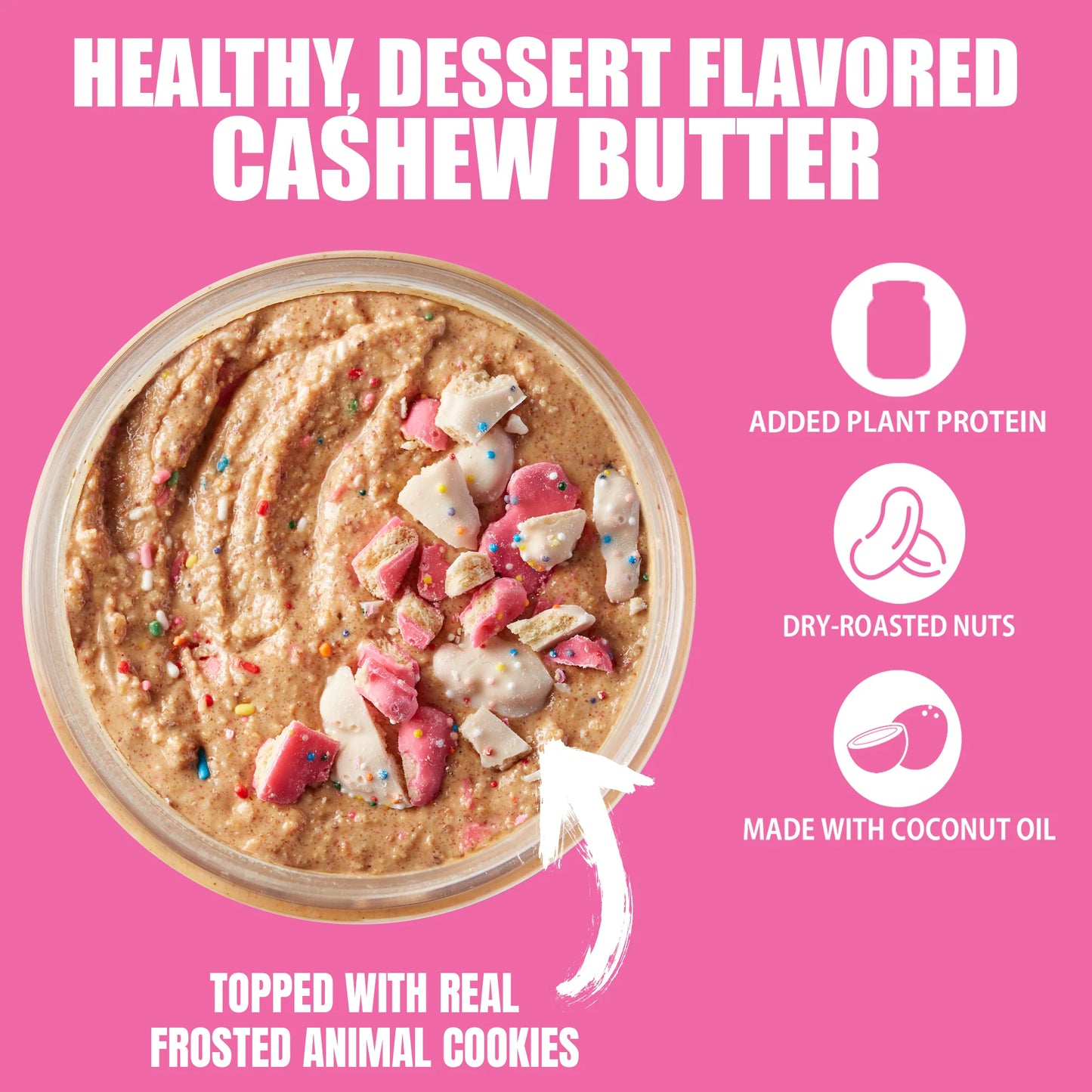 Frosted Animal Cookie Cashew Almond Butter Spread - Added Protein and Coconut Oil, Low Carb, Low Sugar, Complete Protein Dessert Flavored Nut Butter