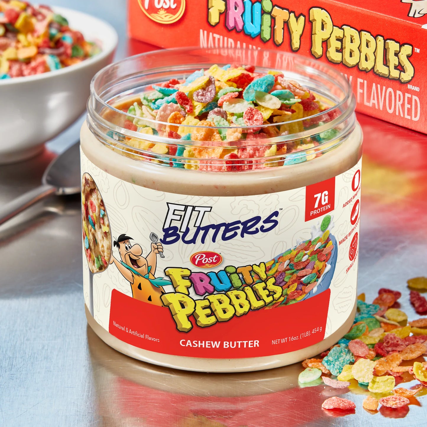 Fit Butters Fruity PEBBLES™ Cashew Butter - Added Protein and Coconut Oil, Low Carb, Low Sugar, Complete Protein Dessert Flavored Nut Butter