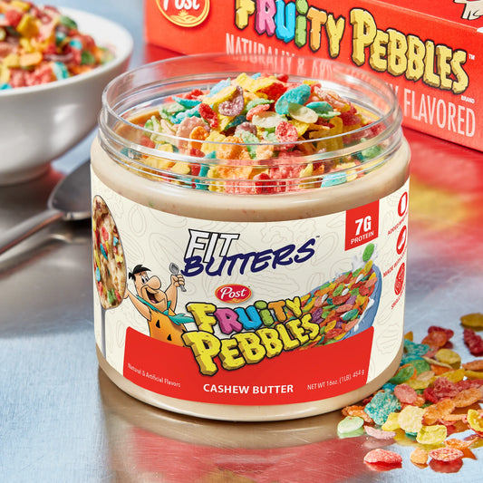 Fit Butters Fruity PEBBLES™ Cashew Butter - Added Protein and Coconut Oil, Low Carb, Low Sugar, Complete Protein Dessert Flavored Nut Butter