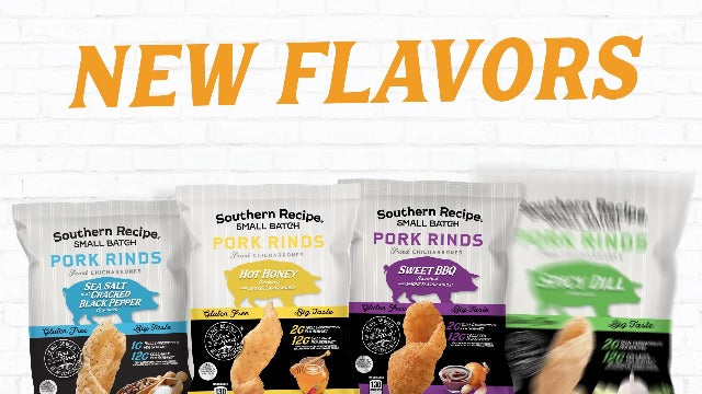 Pork Rinds Cracklins Variety Pack - Hot Honey, Sweet BBQ, Spicy Dill, Salt & Pepper | 4 Flavors | Southern Recipe Small Batch Chicharrones | Keto Friendly & Low Carb - 20/Case