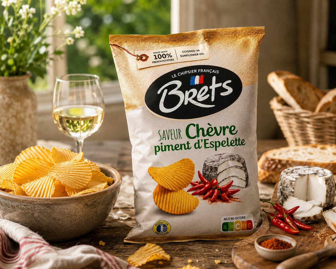 Brets French Goat Cheese & Espelette Pepper Potato Chips, 4.4 oz, Pack of 3