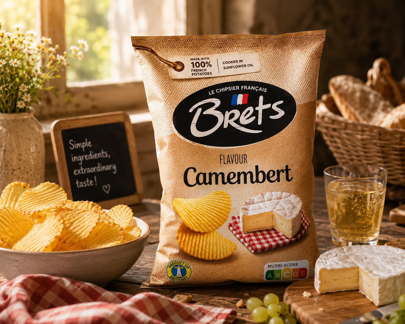 Brets French Camembert Potato Chips, 4.4 oz, Pack of 3