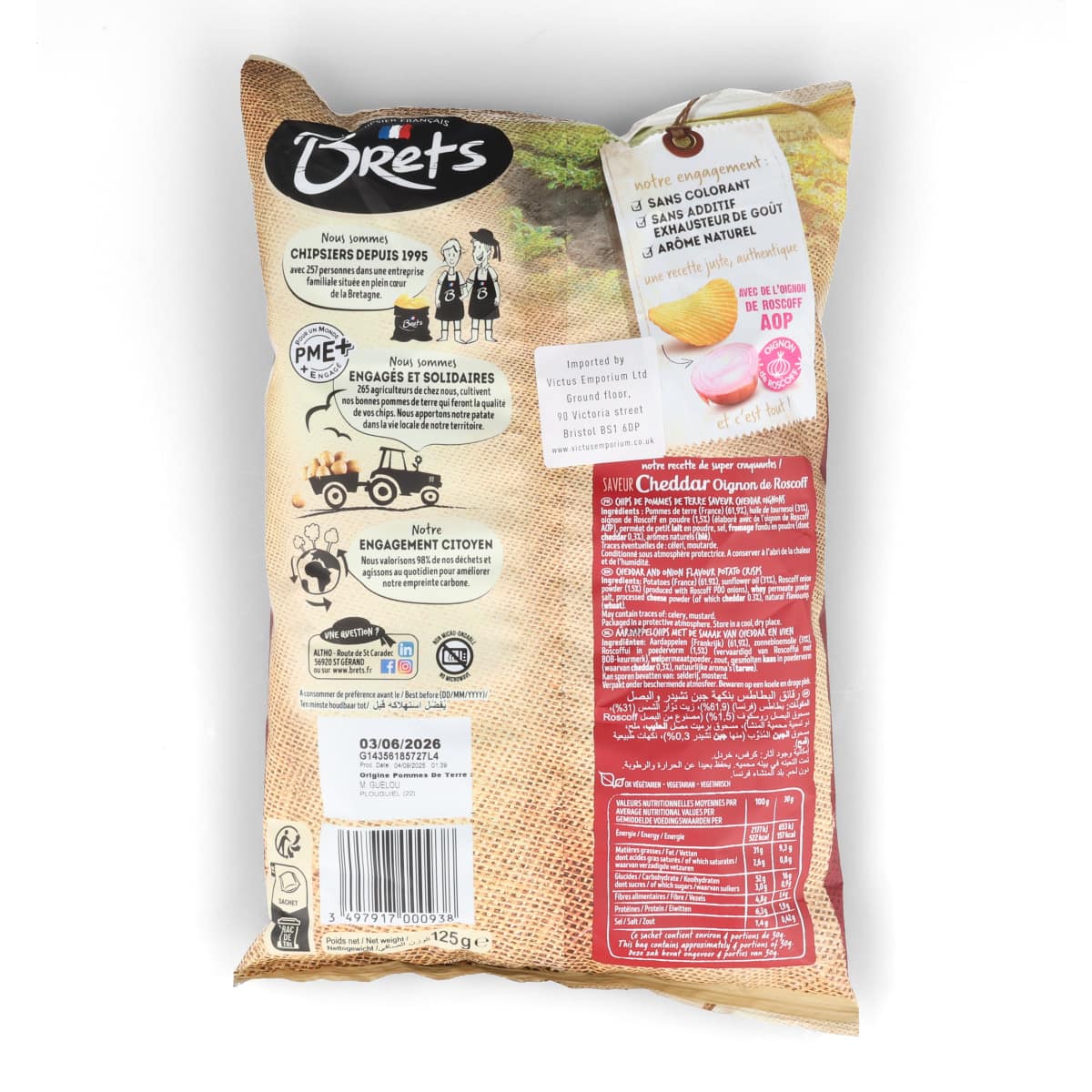 Brets French Cheddar & Onion Potato Chips, 4.4 oz, Pack of 3